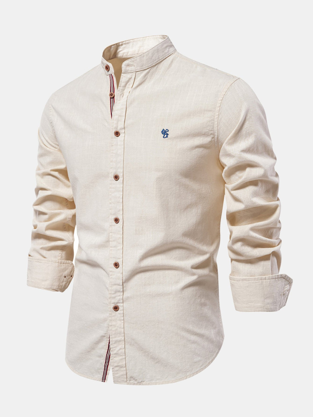 High Neck Linen Effect Long Sleeve Shirt