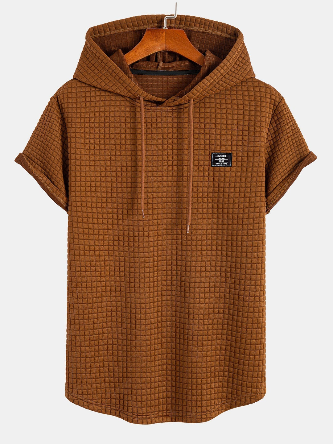 Waffle Hooded T-Shirt with Curved Hem