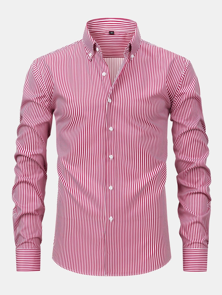 Long Sleeve Striped Shirt with Buttons & Elastic Waist Straight Pants