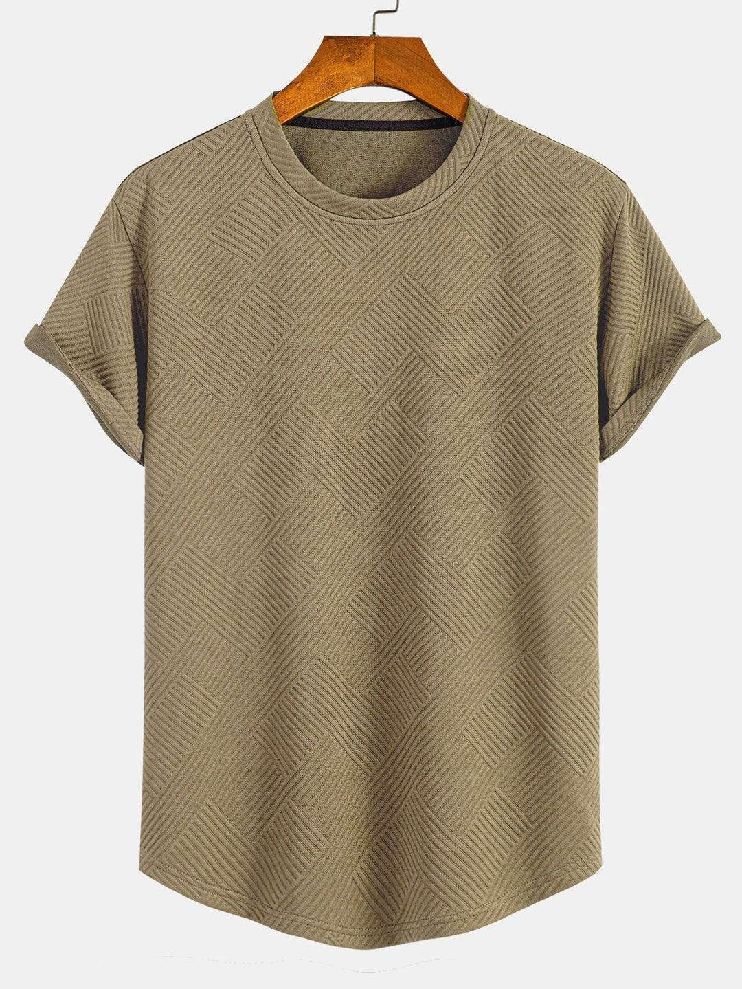 Short Sleeve Striped Jacquard T-Shirt with Curved Hem