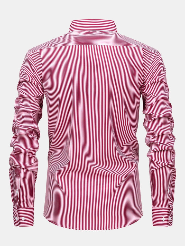 Long Sleeve Striped Shirt with Buttons & Elastic Waist Straight Pants