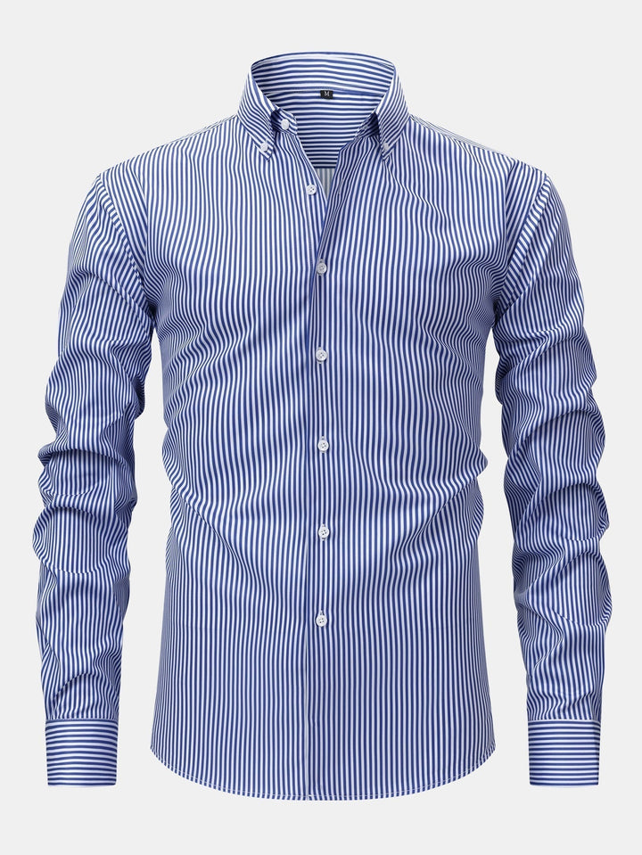 Long Sleeve Striped Shirt with Buttons & Elastic Waist Straight Pants