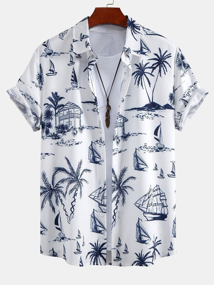 Island Sailing Print Button Up Shirts & Swim Shorts