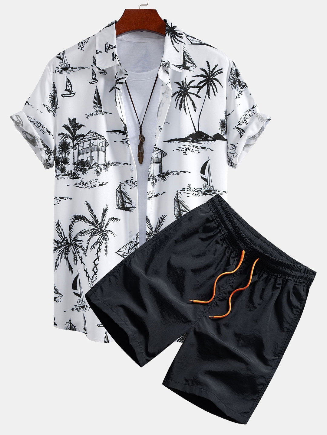 Island Sailing Print Button Up Shirts & Swim Shorts