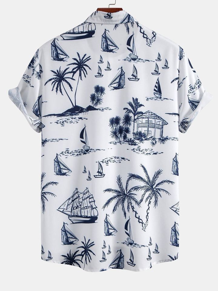 Island Sailing Print Button Up Shirts & Swim Shorts