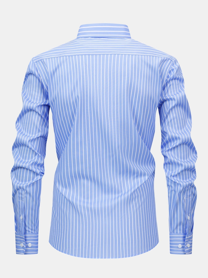 Long Sleeve Striped Shirt with Buttons & Straight Leg Elastic Waist Pants