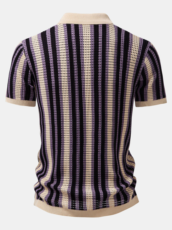 Striped Eyelet Crochet Shirt