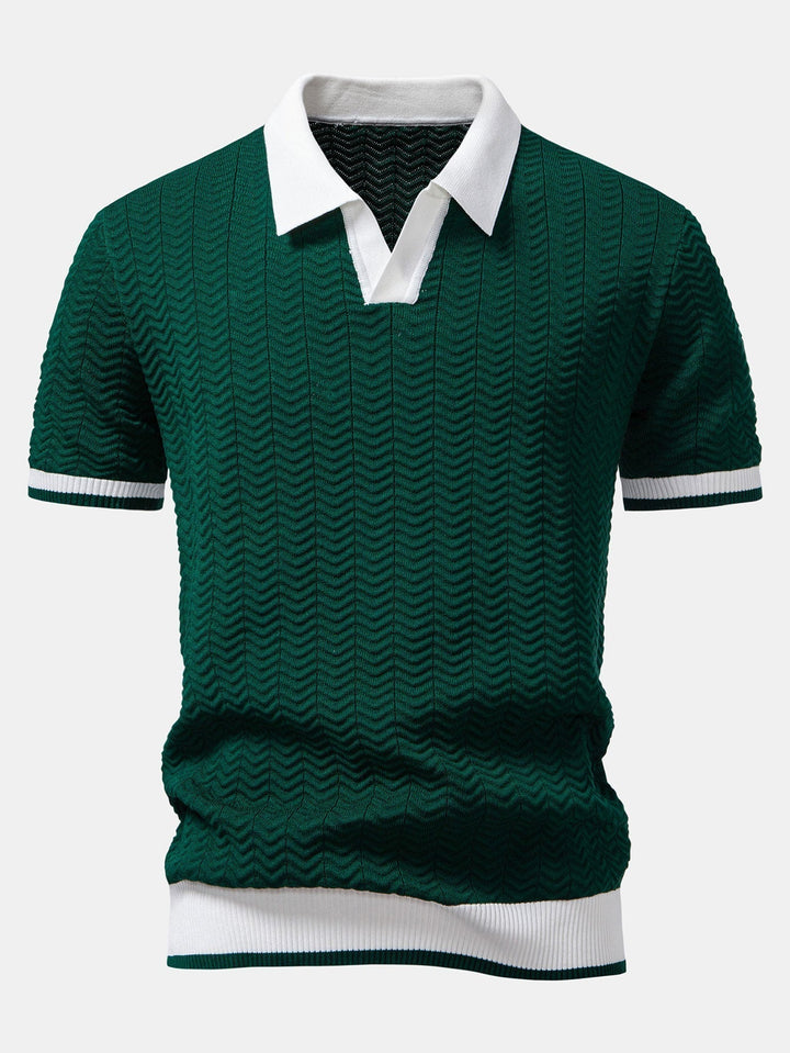 Textured Knit V-Neck Polo