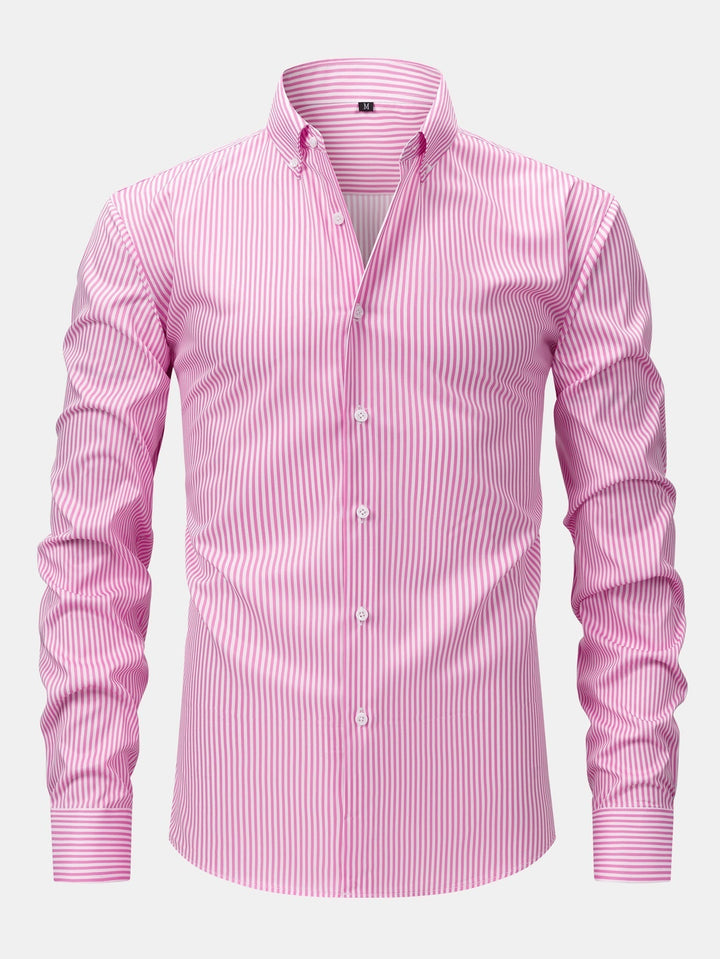 Long Sleeve Striped Shirt with Buttons & Elastic Waist Straight Pants