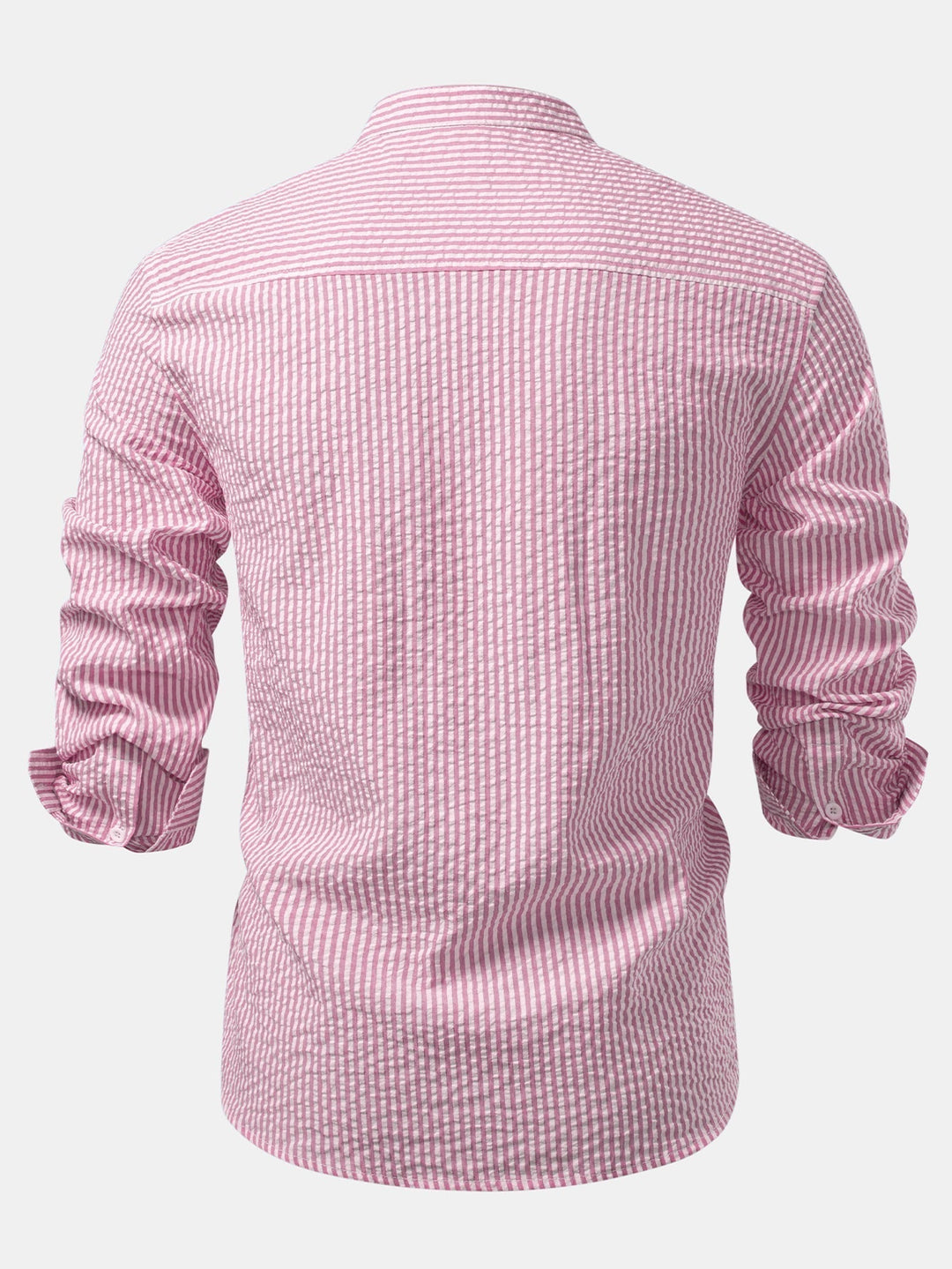 Striped Seersucker Shirt with Stand Collar