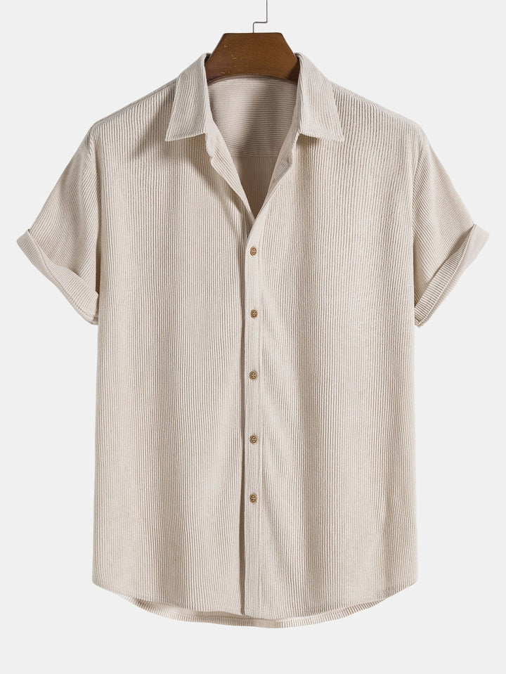 Short Sleeve Corduroy Shirt with Buttons and Shorts