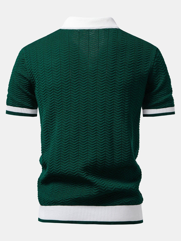 Textured Knit V-Neck Polo