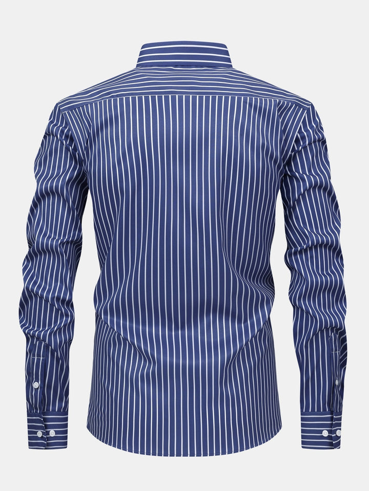 Long Sleeve Striped Shirt with Buttons & Straight Leg Elastic Waist Pants