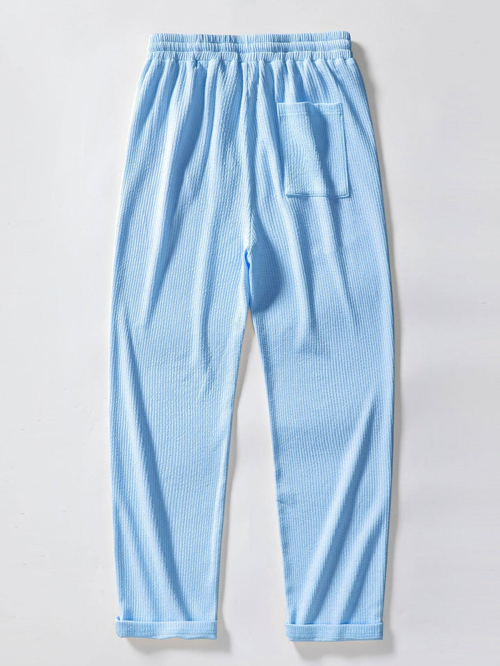 Ribbed Long Sleeve Muscle Fit Shirt, Button-Up & Ribbed Straight Leg Pants