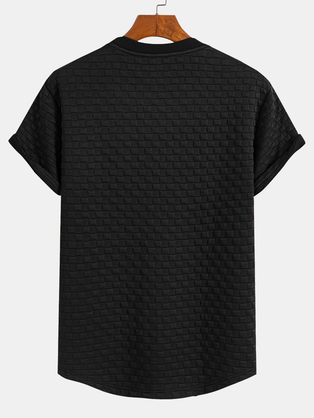 Checkered jacquard t-shirt with curved hem