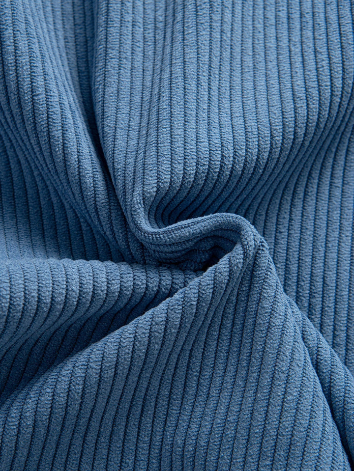 Contrast Corduroy Hooded Shirt with Long Sleeves
