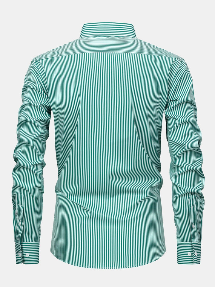 Long Sleeve Striped Shirt with Buttons & Elastic Waist Straight Pants