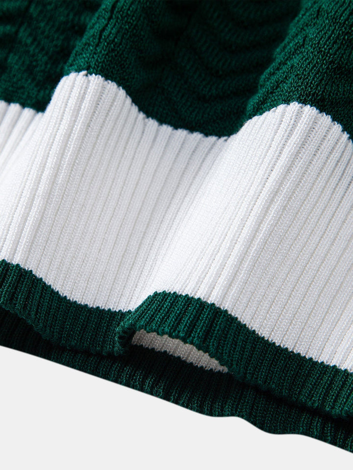 Knitted V-Neck Polo with Textured Contrast & Slim Fit Tapered Pants