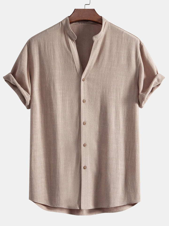 Linen and Rayon Blend V-Neck Shirt & Straight Leg Linen Pants