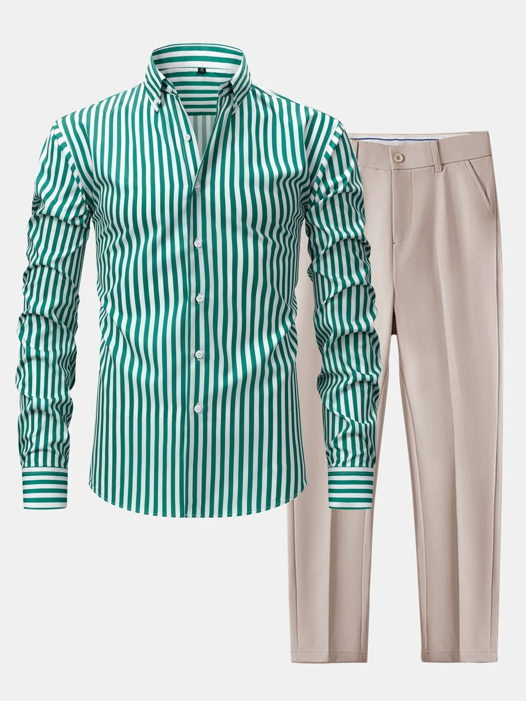 Long Sleeve Striped Shirt with Buttons & Slim Fit Tapered Pants