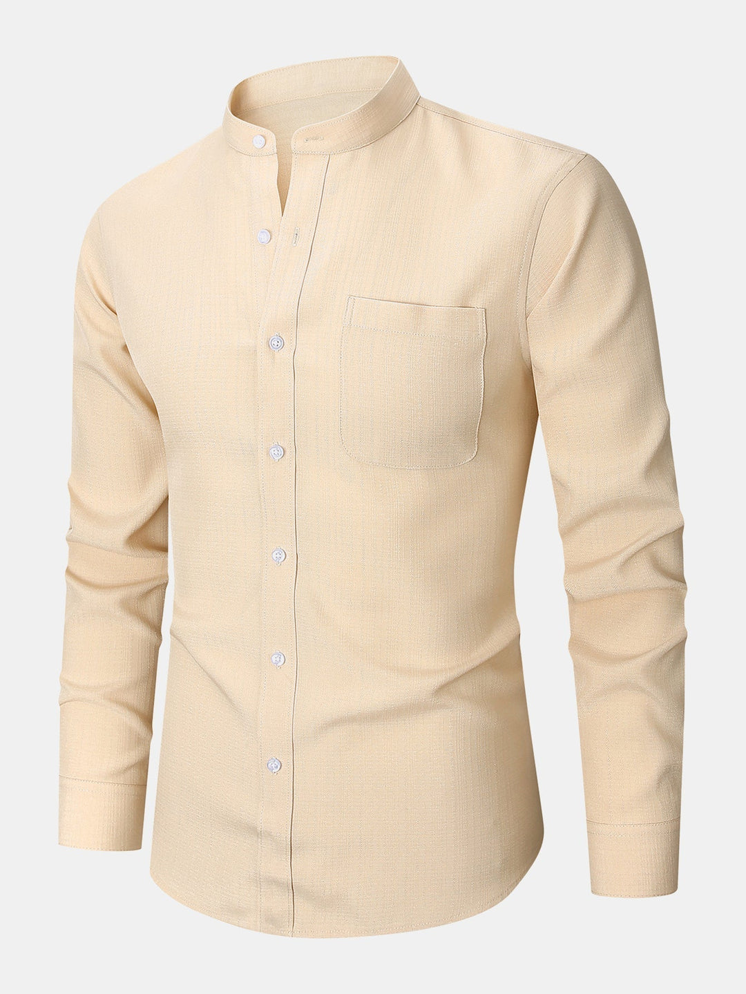 Textured Shirt with High Collar and Long Sleeves