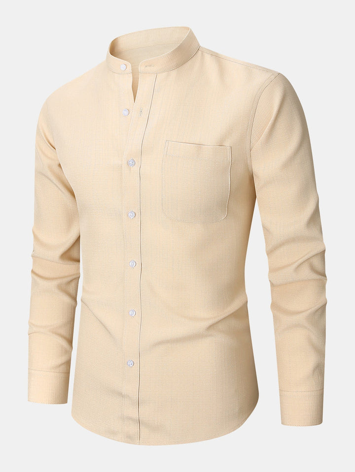 Textured Shirt with High Collar and Long Sleeves