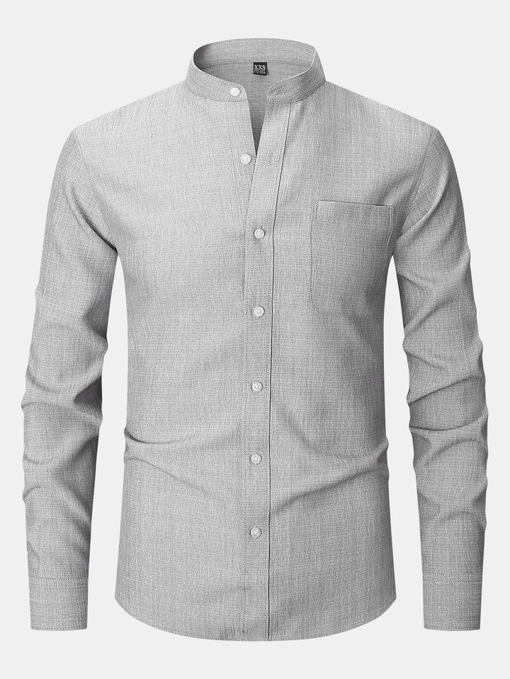 Textured Shirt with High Collar and Long Sleeves