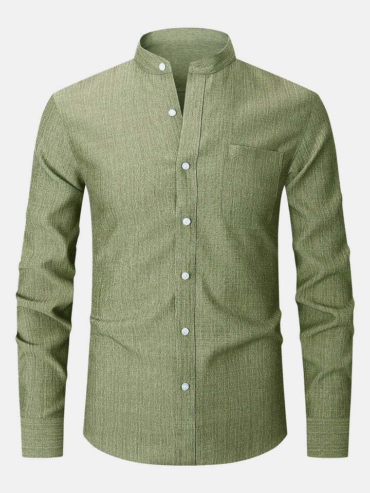 Textured Shirt with High Collar and Long Sleeves