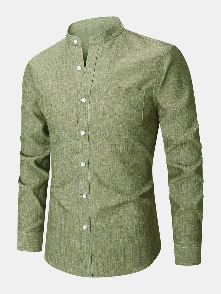 Textured Shirt with High Collar and Long Sleeves
