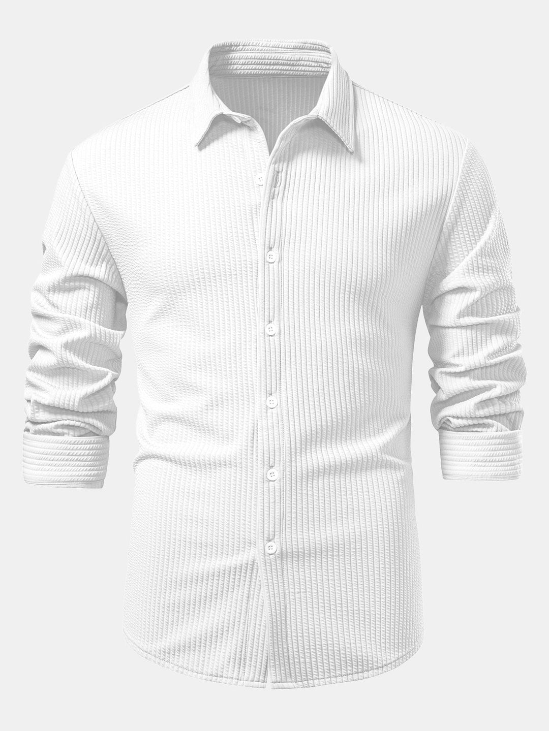 Ribbed Long Sleeve Muscle Fit Shirt, Buttoned & Ribbed Straight Leg Pants