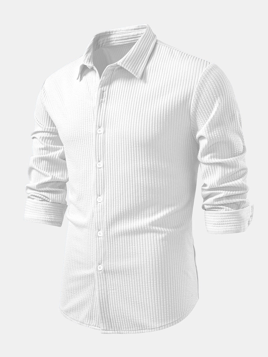 Ribbed Long Sleeve Muscle Fit Shirt with Buttons