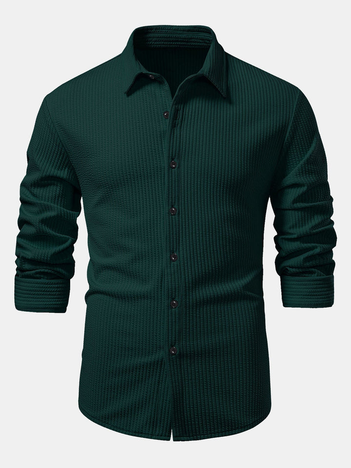 Ribbed Long Sleeve Muscle Fit Shirt with Buttons