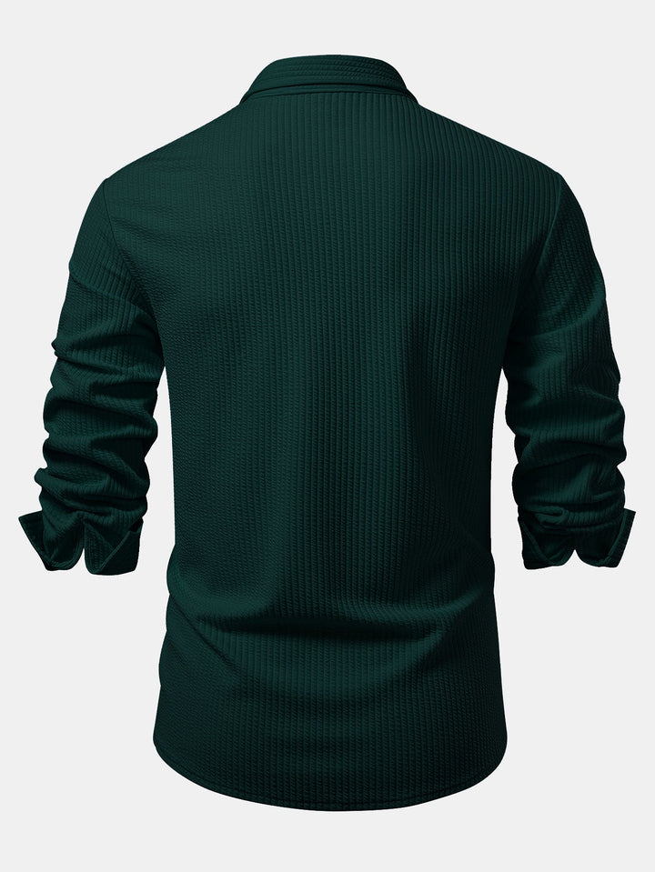 Ribbed Long Sleeve Muscle Fit Shirt with Buttons