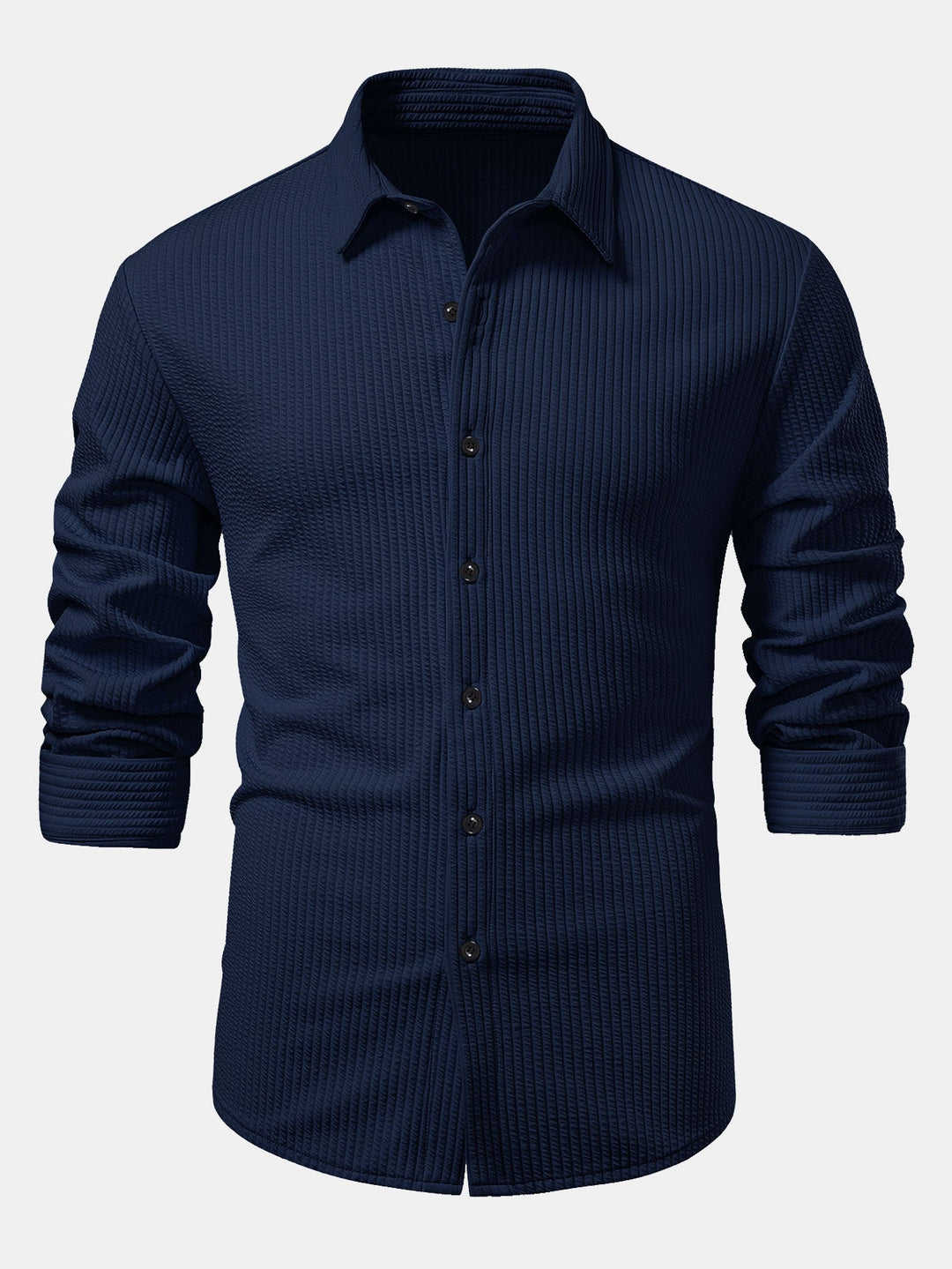 Ribbed Long Sleeve Muscle Fit Shirt with Buttons