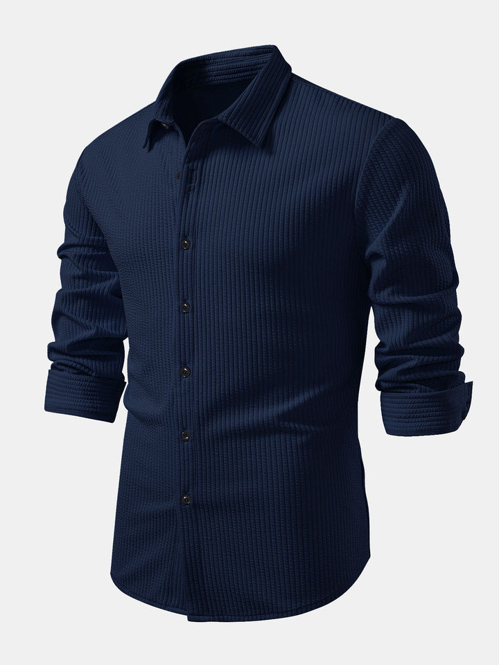 Ribbed Long Sleeve Muscle Fit Shirt with Buttons