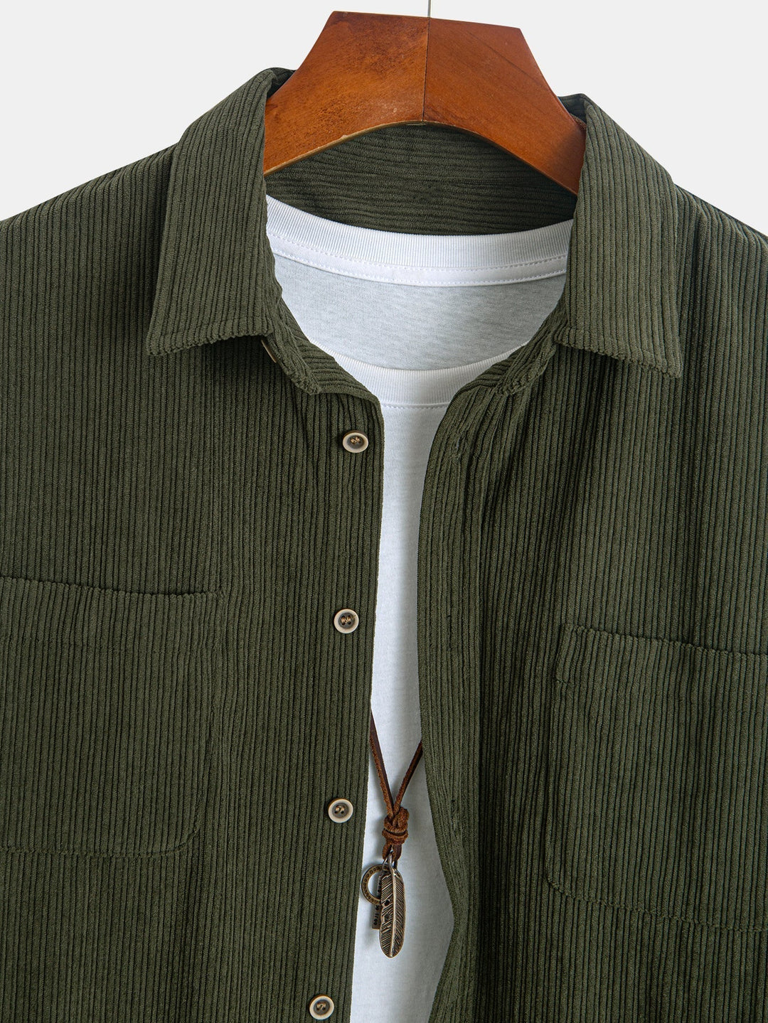 Long Sleeve Corduroy Shirt with Pocket and Buttons