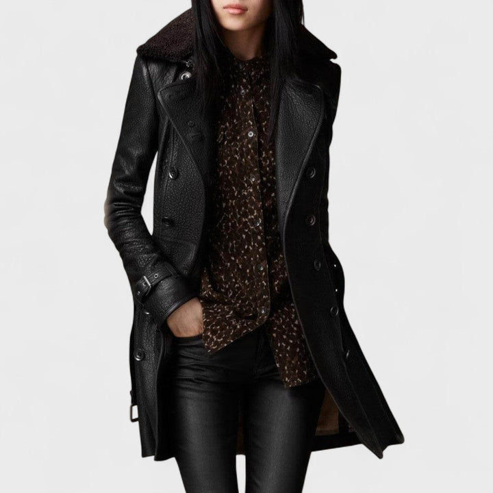 Elegant 3/4 Leather Coat by Marie