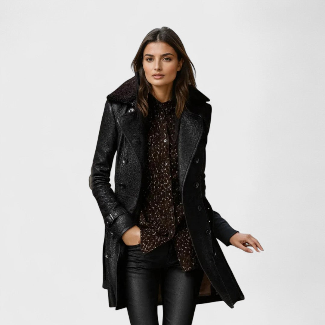 Elegant 3/4 Leather Coat by Marie