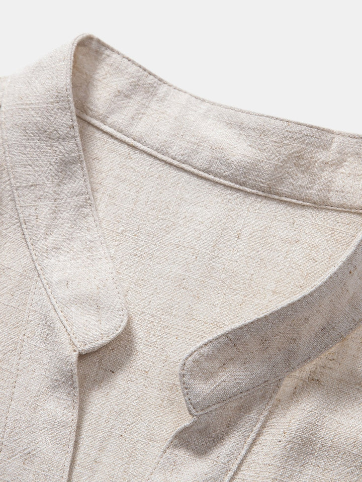Linen and Rayon Blend V-Neck Shirt & Straight Leg Linen Pants